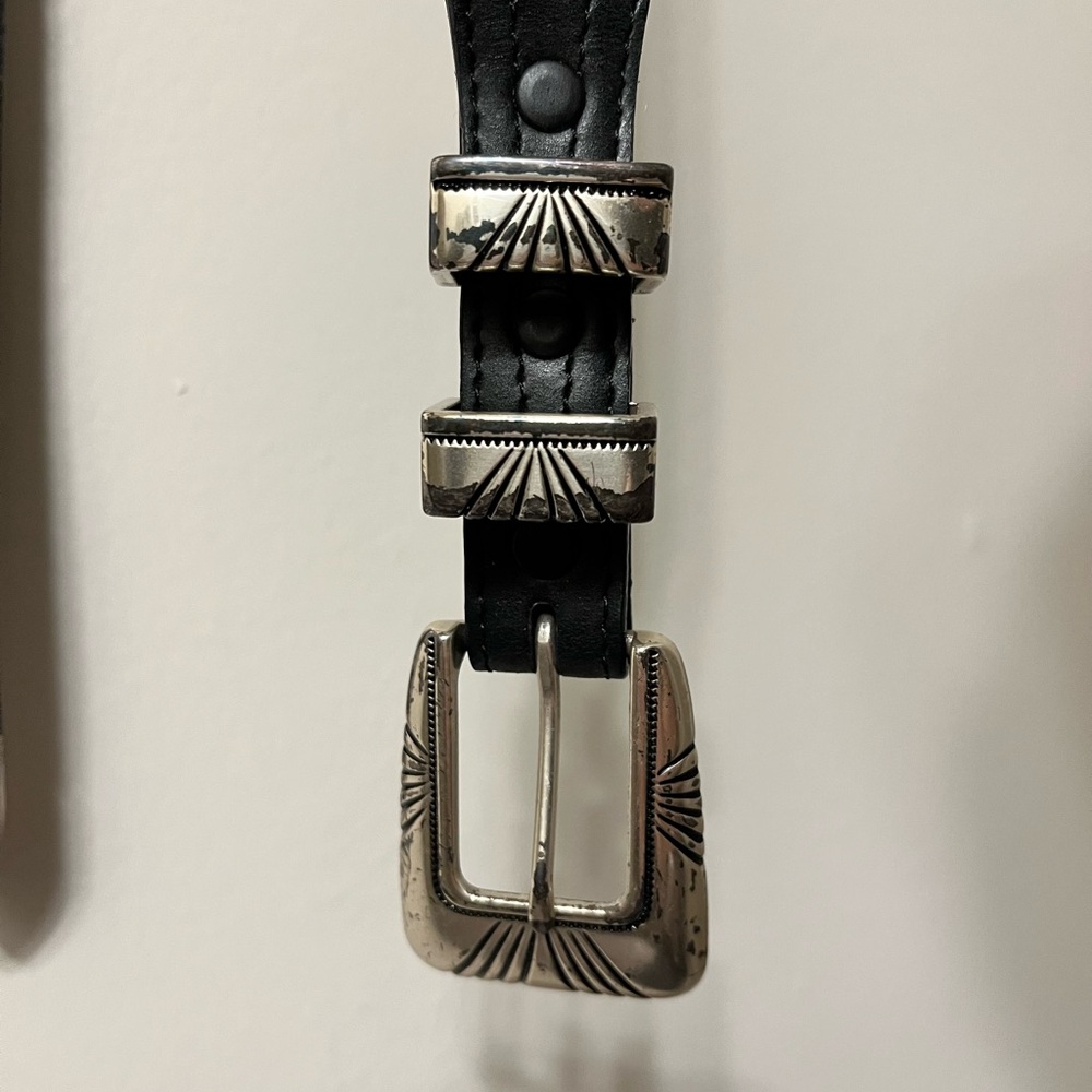 Black Leather Belt with Silver Buckle